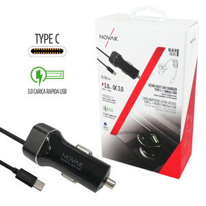 NOVAK - Cavo ricarica 12V + USB Ultra veloce QC3.0 - NOVAK - Cavo ricarica 12V